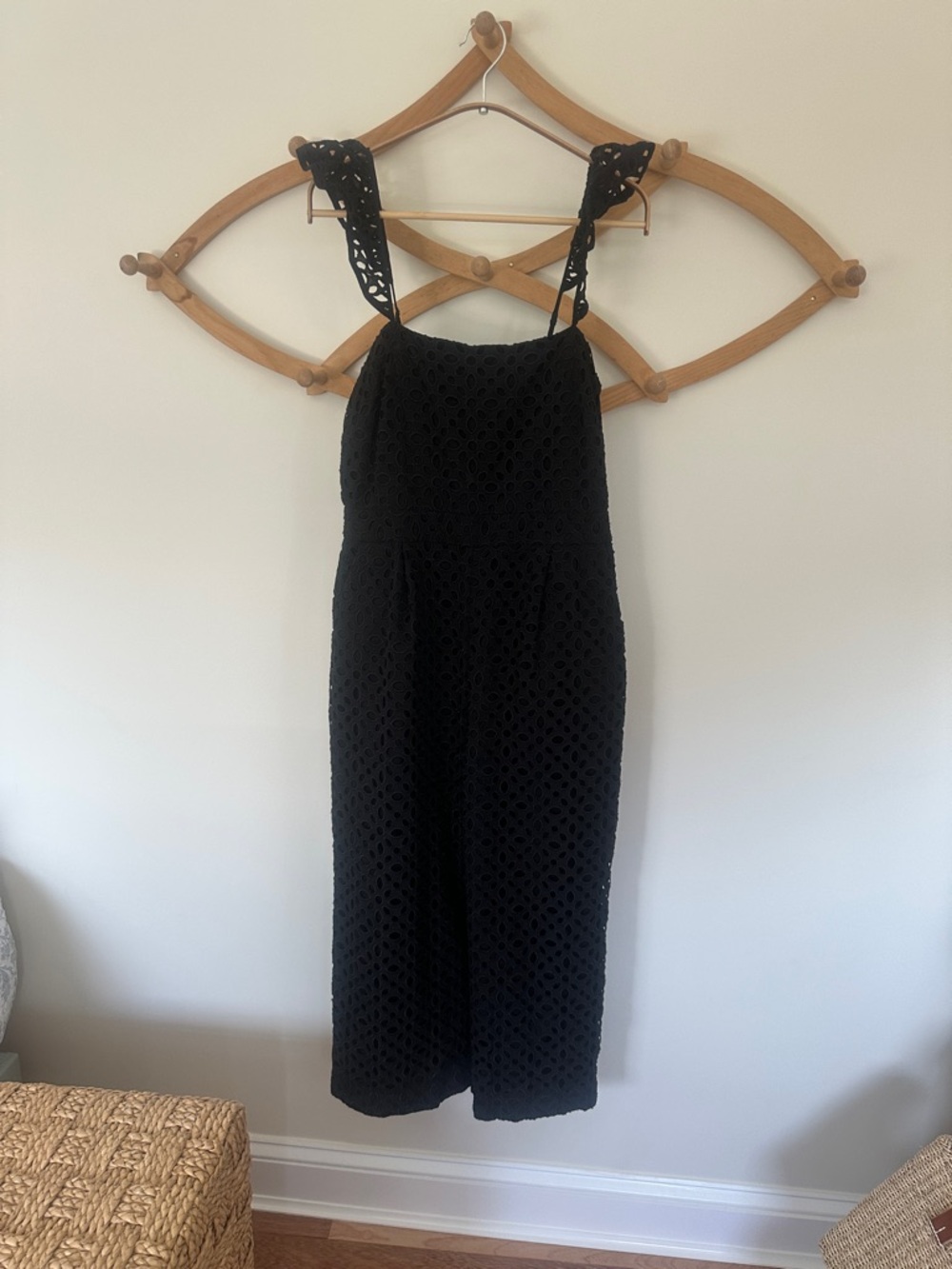 J. Crew Black Eyelet Midi junpsuit with Adjustable Straps